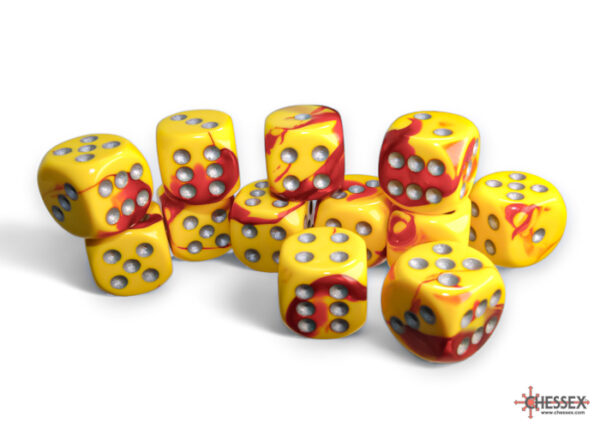 Dobbelstenen Chessex Rood/Geel/Zilver