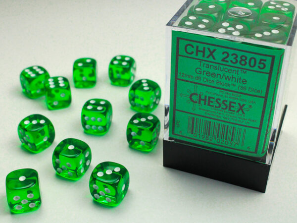 Dobbelstenen Chessex Groen/Wit doorzichtig