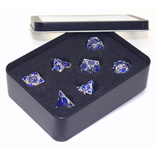 Dobbelstenen Set Metaal Silver/Blauw 'Pijlen'