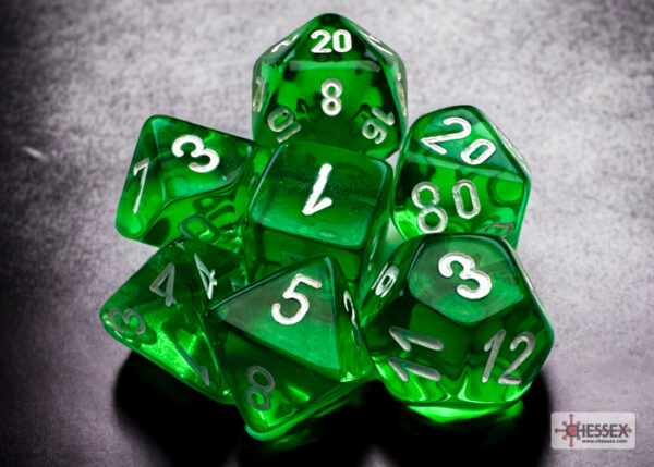 Dobbelstenen Mini Doorzichtig Groen / Wit Polydice