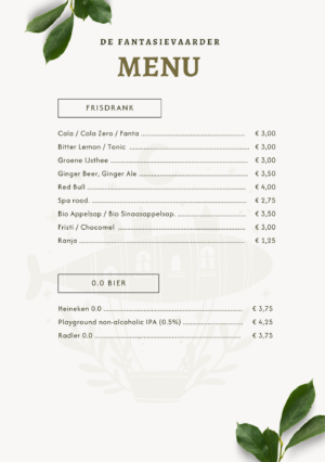 Menukaart frisdrank en bier