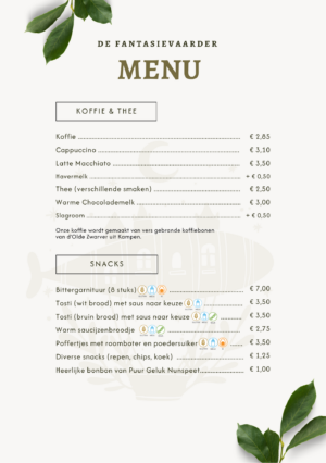Menukaart koffie en snacks